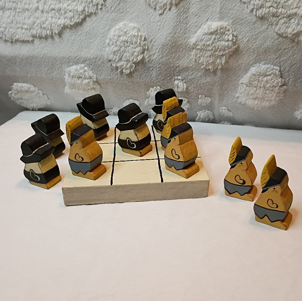 Vintage 1989 Handcrafted Cowboys Indians Tic Tac Toe Set